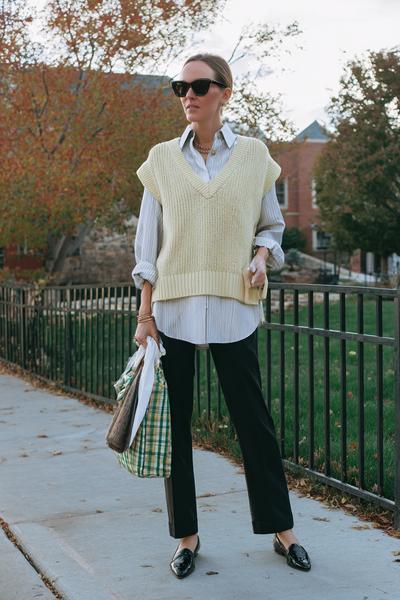 16. Autumn outfits 2026 with Knit Vest Layering and Crisp Button-Down