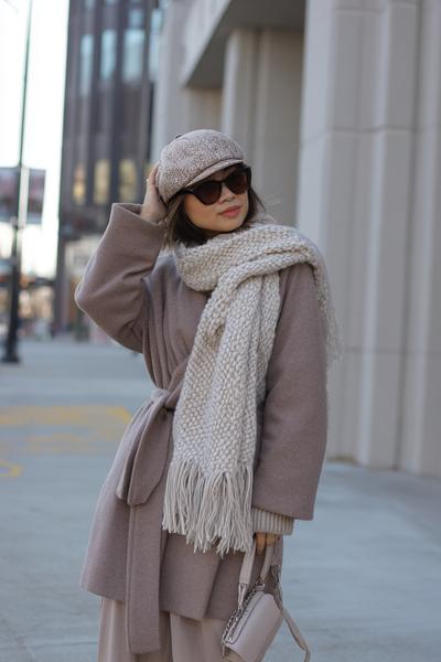 20. Autumn outfits 2026 with Wrap Coat and Matching Knit Scarf Set