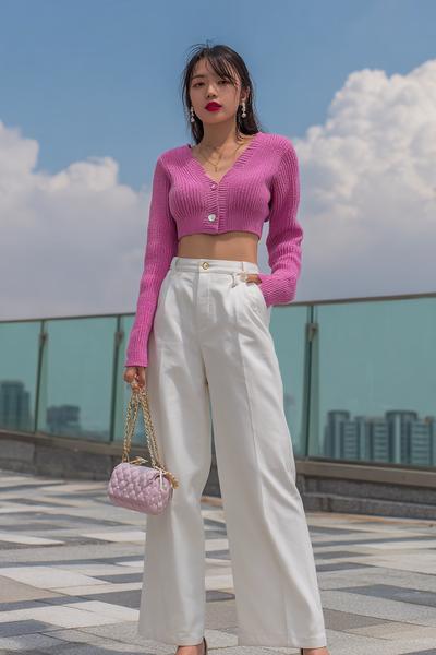7. Pretty Outfits Korean with Cropped Cardigan and Wide-Leg Trousers