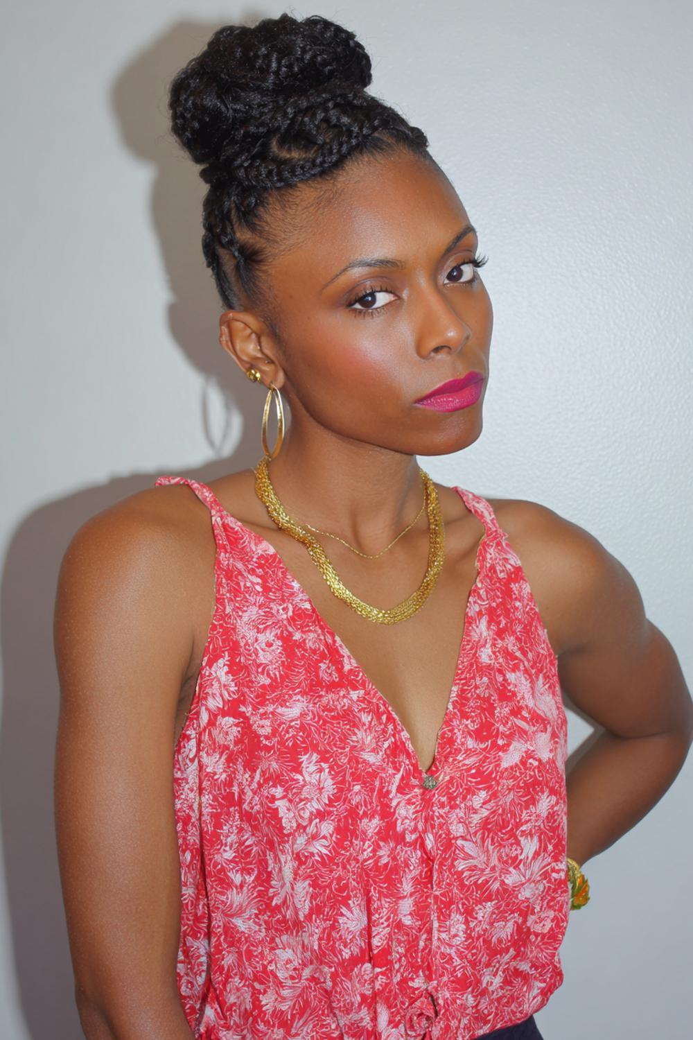 11. Natural Cornrow Hairstyles with Crown Puff and Tapered Sides