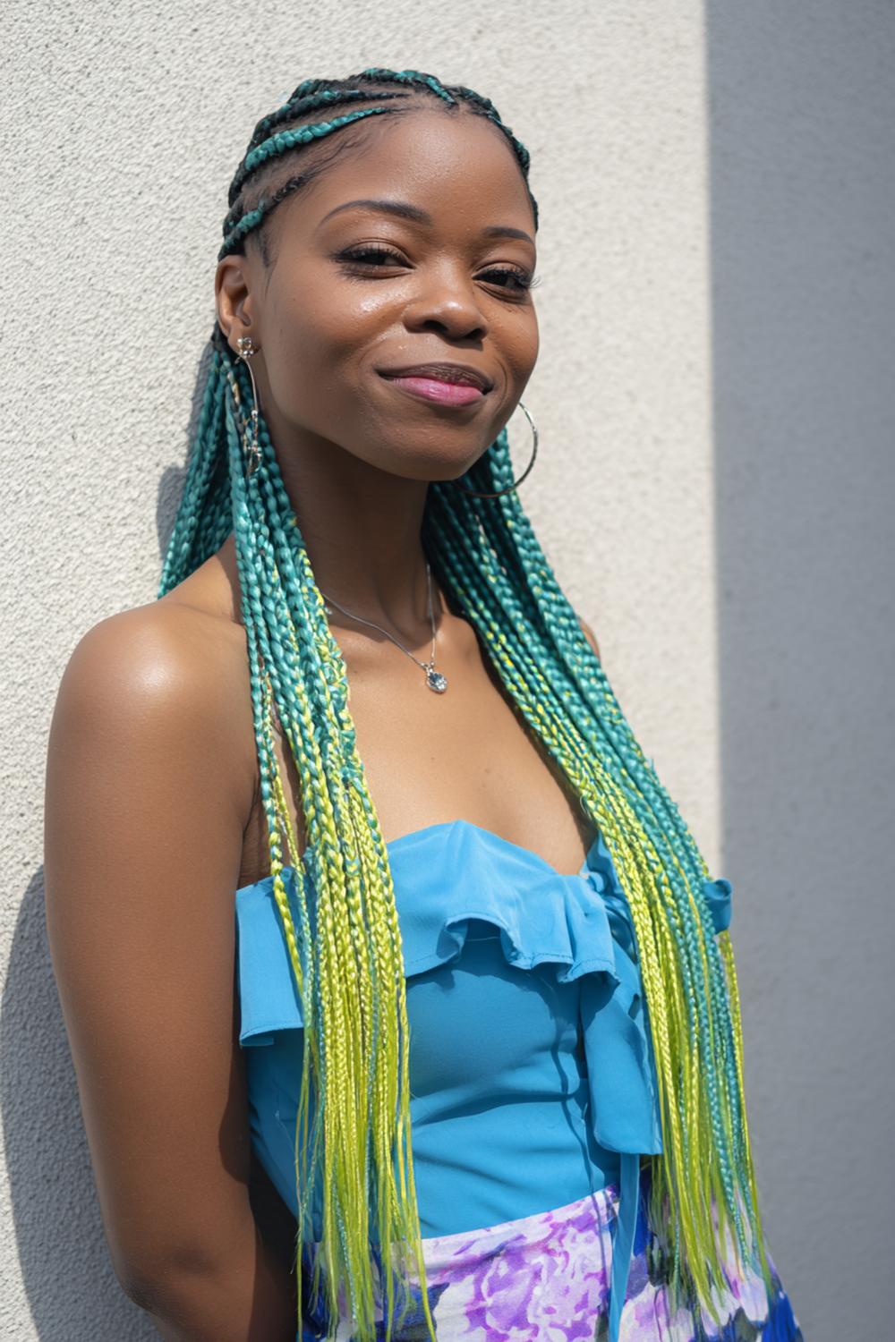 17. Ombre Feed-In Braided Cornrow Hairstyles with Color Melt Ends
