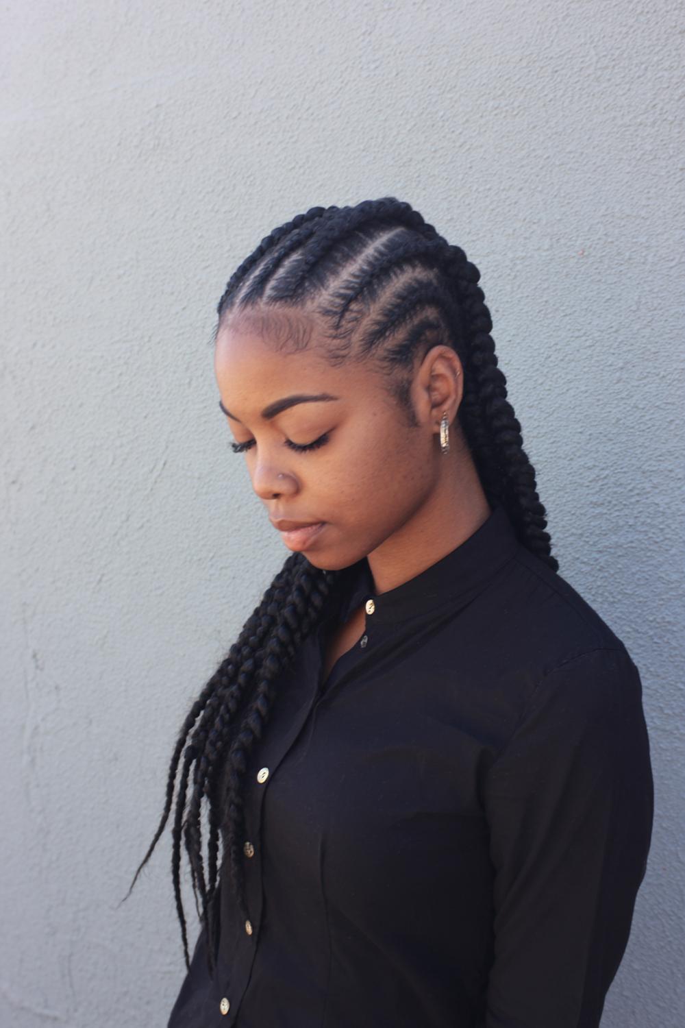 21. Statement Stylish Cornrows with Jumbo Braids and Clean Minimal Parts