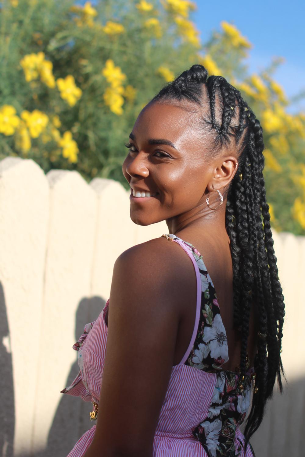 4. High Braided Ponytail Cornrow Hairstyles with Snatched Crown