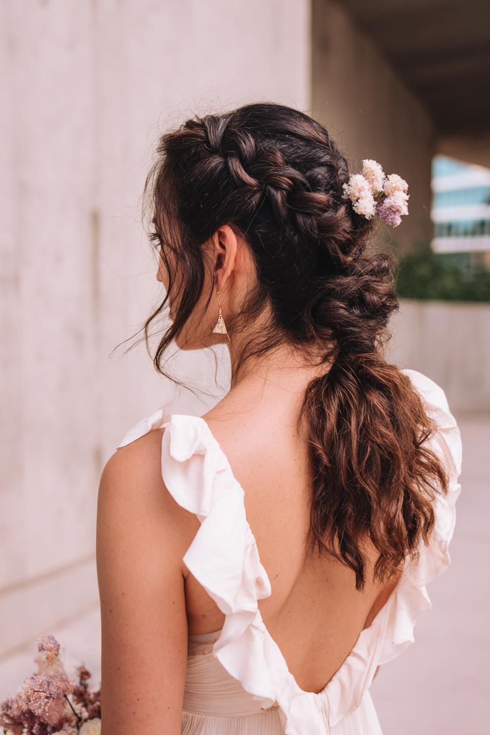 10. Crown Braid Detail with Low Braided Ponytail