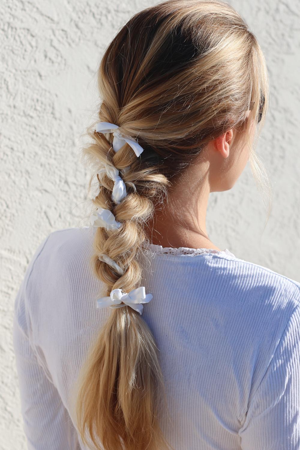 12. Four-Strand Braided Ponytail with Ribbon Threaded Through