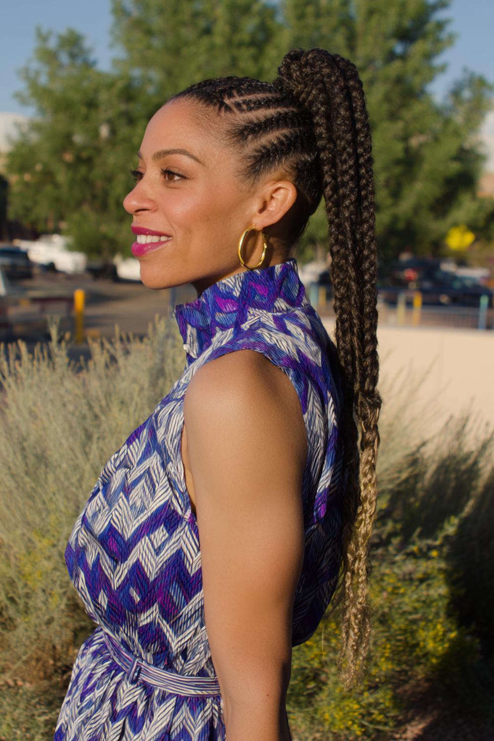 17. Cornrow Feed-In Braids into Long Braided Ponytail