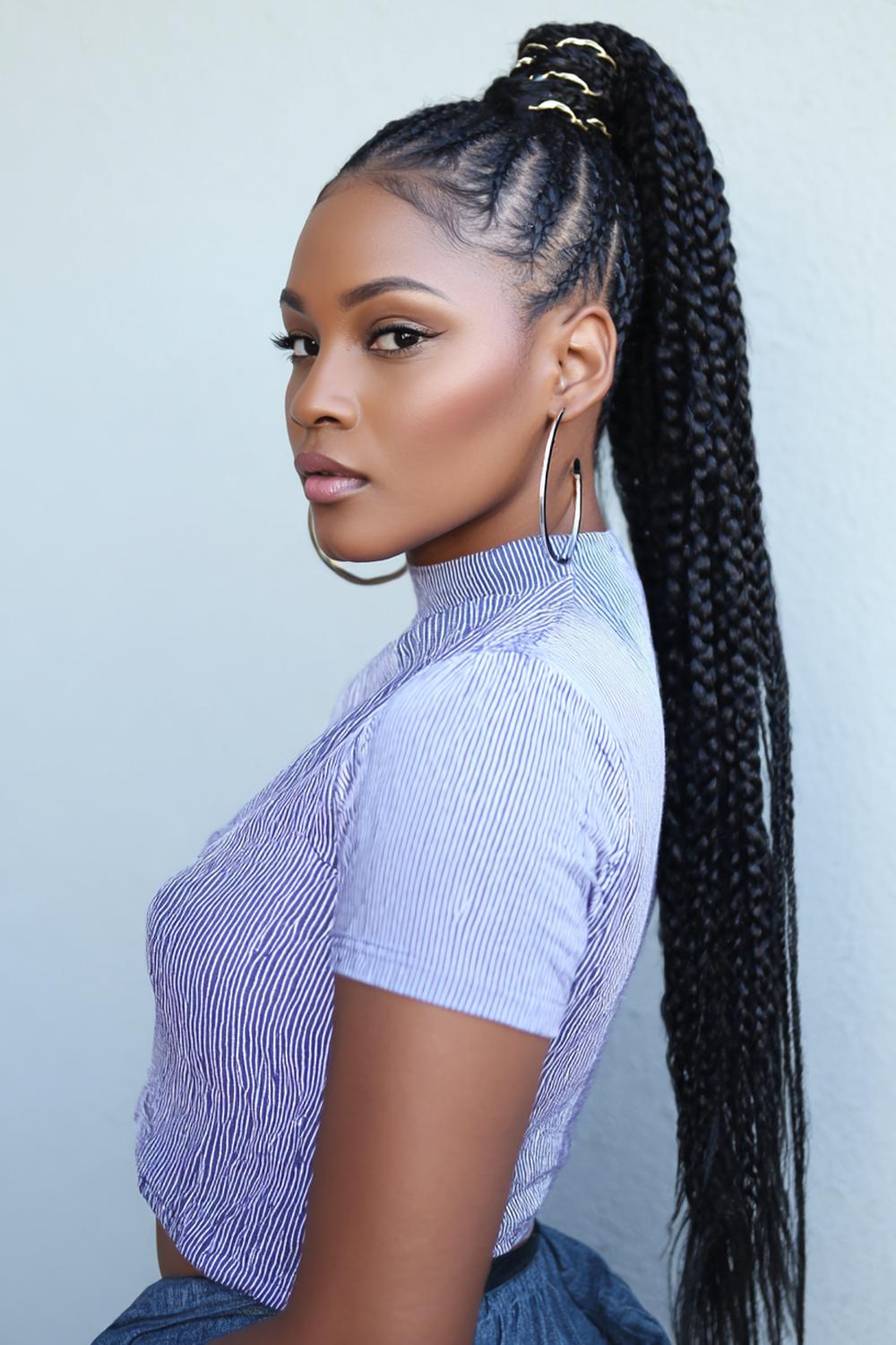 20. Braided Ponytail with Micro Braids Mixed into the Length