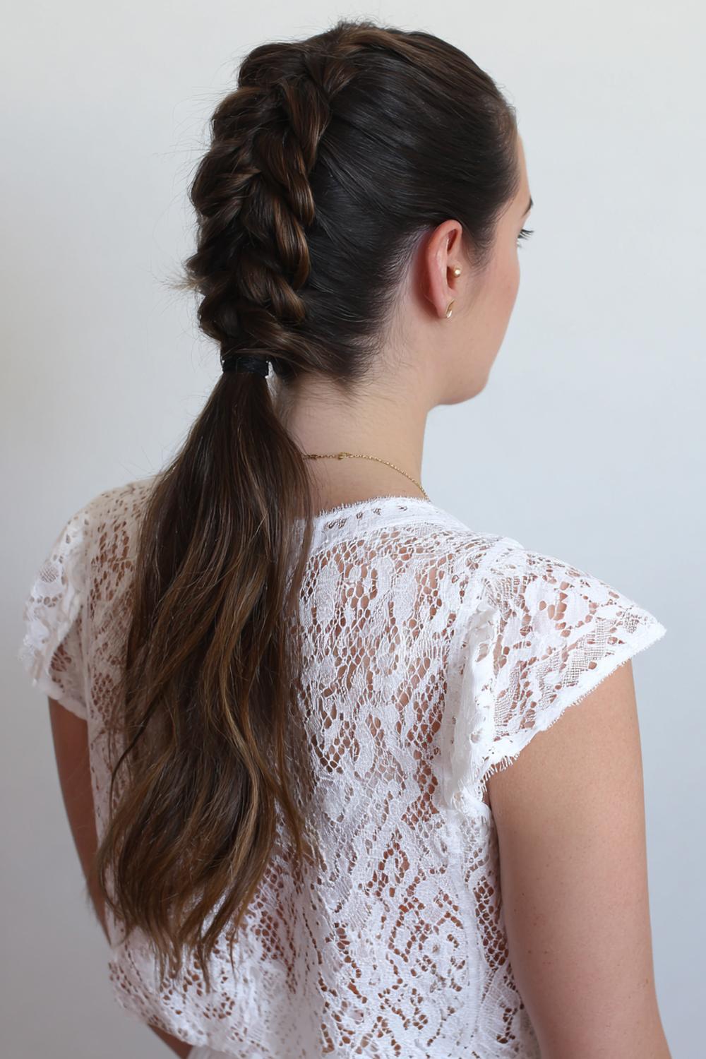 22. Lace Braid Side Panel into Mid Braided Ponytail
