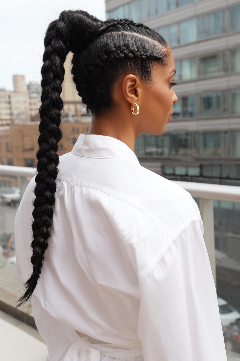 24. Mohawk Braid into High Braided Ponytail with Height