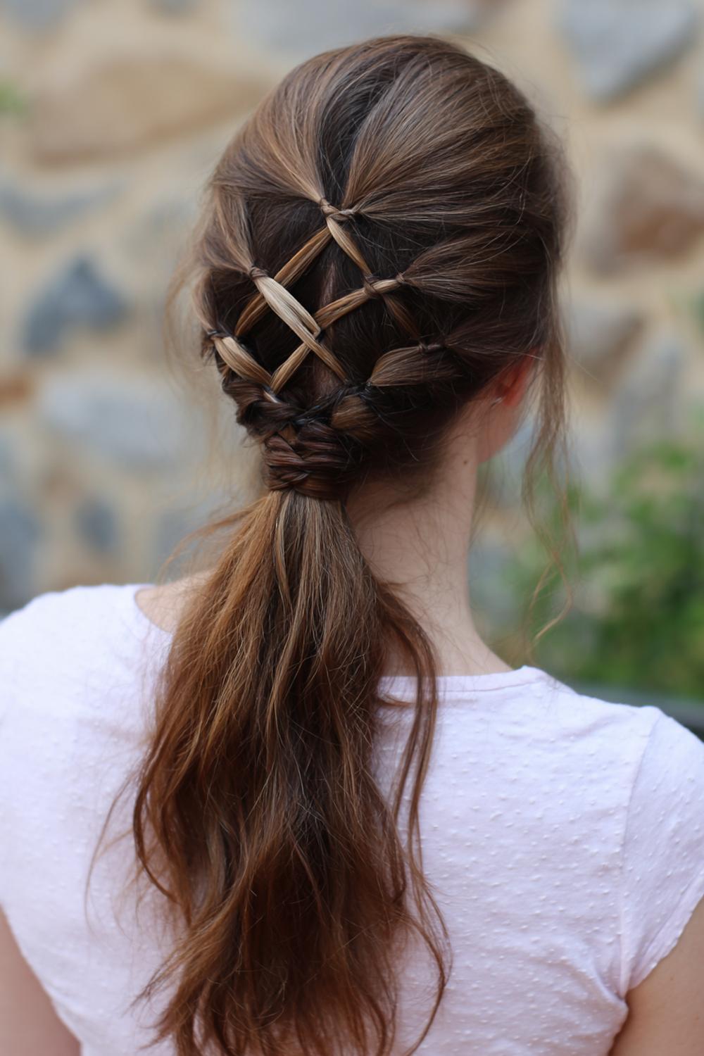 25. Braided Ponytail with Crisscross Elastic Lattice