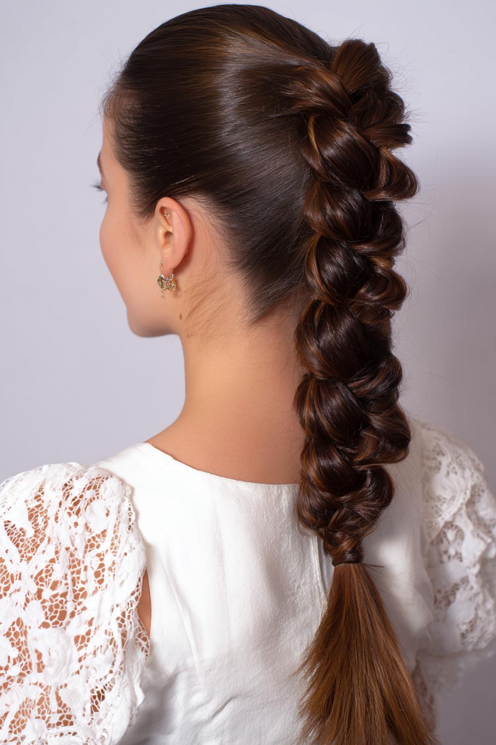 26. Braided Ponytail with Chunky Pull-Through Braid Effect