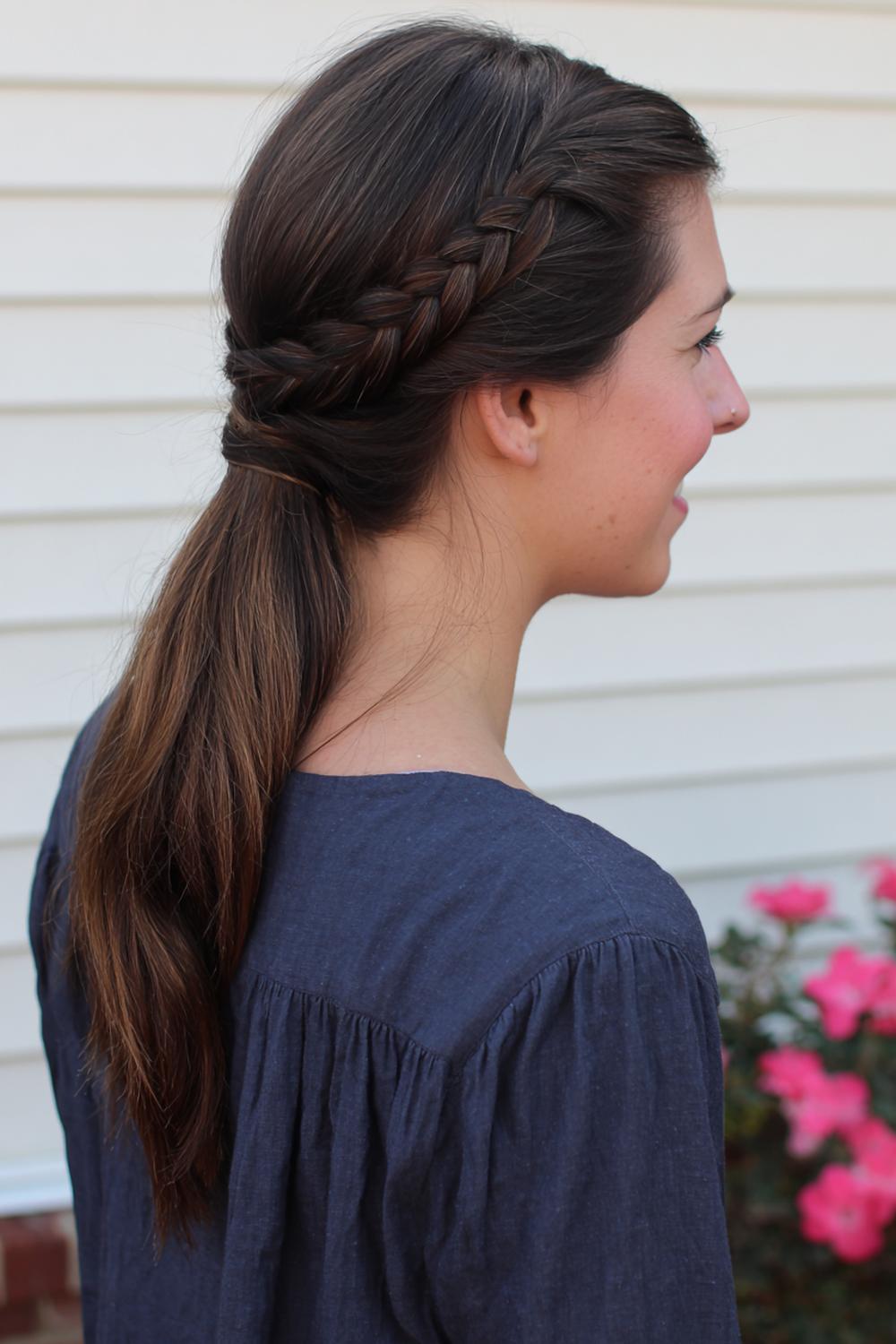 28. Braided Ponytail with Braided Bangs and Smooth Pony