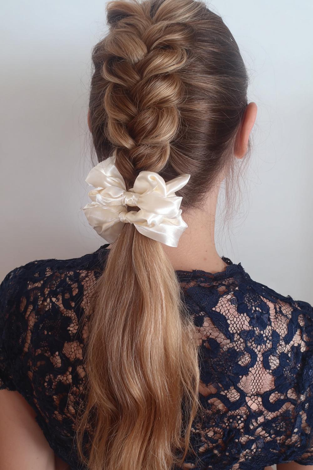 3. Bubble Braided Ponytail with Satin Hair Ties