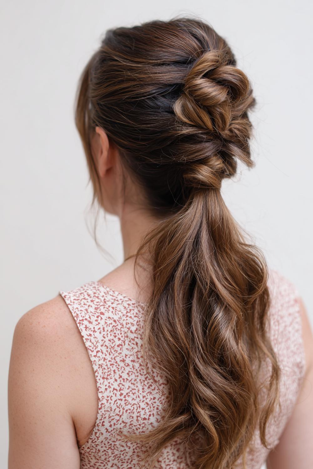 5. Fishtail Braided Ponytail with Textured Crown Lift