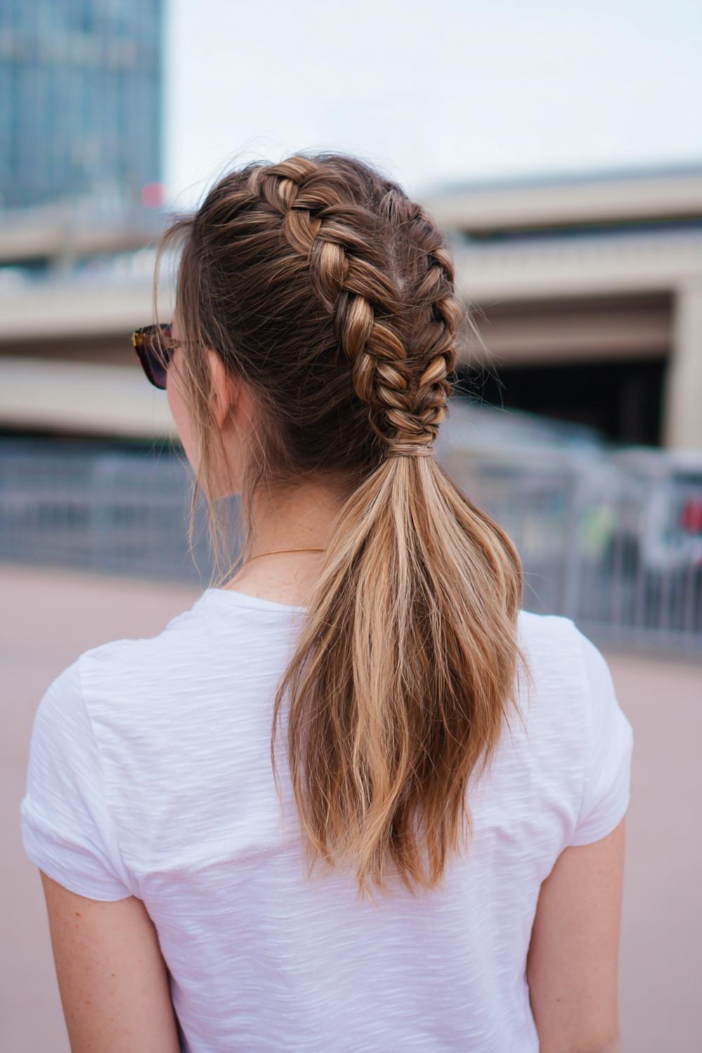6. Dutch Braid into High Ponytail with Athletic Hold