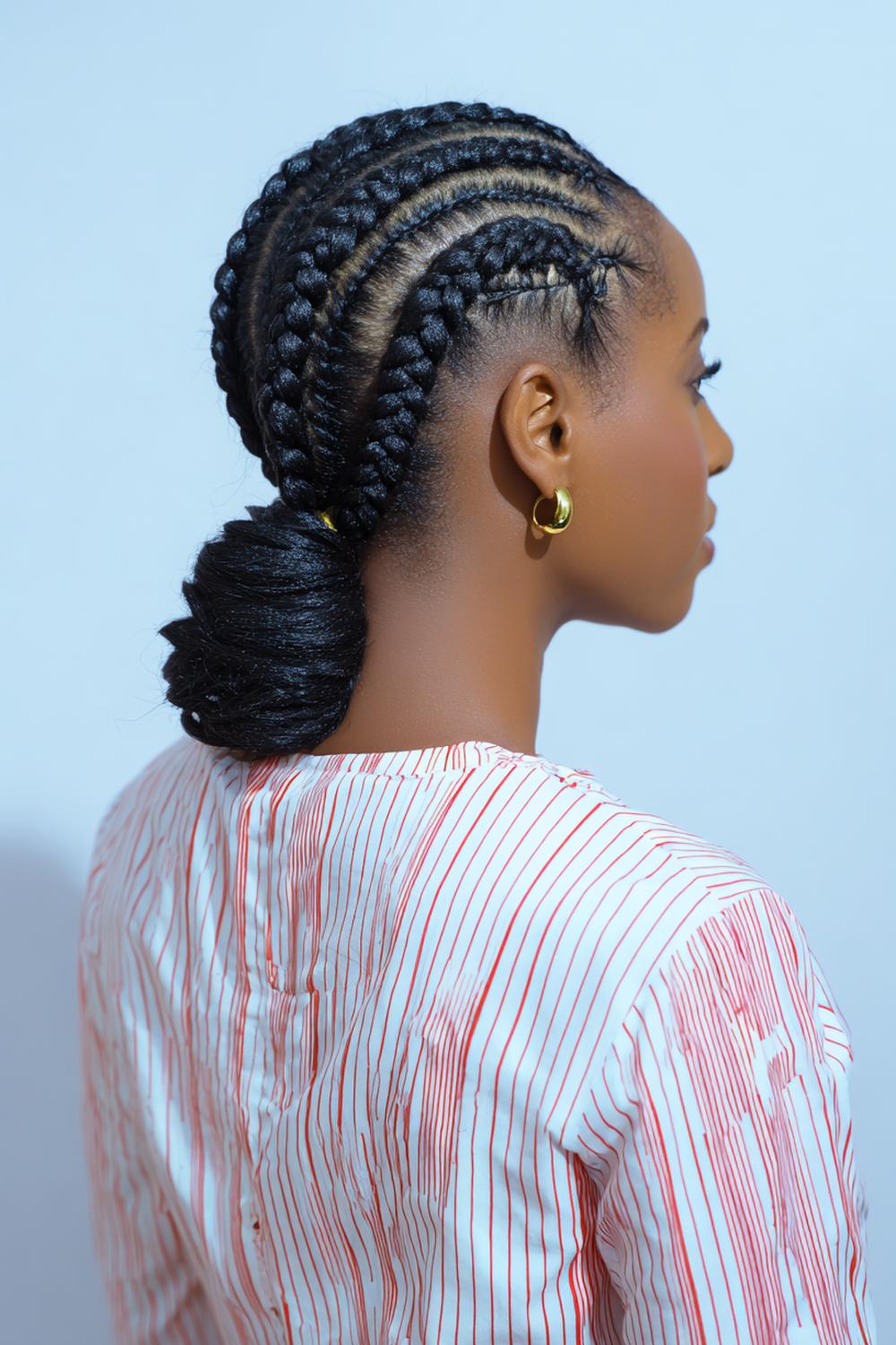7. Double Dutch Braids into Mid Braided Ponytail