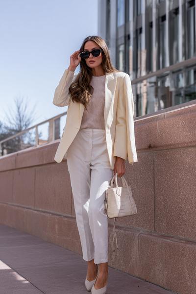 20. business casual outfits 2026 with knit set and structured blazer