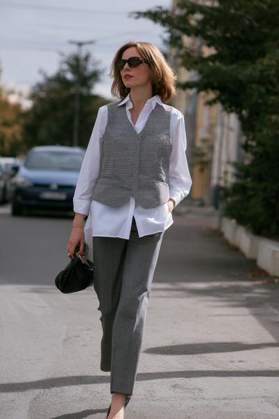7. Inspired Outfits with grey vest set and crisp poplin shirt