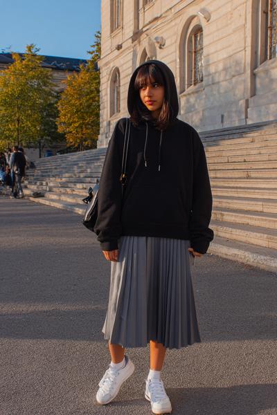 2. Cozy Outfit Inspo For School with Hoodie and Pleated Skirt