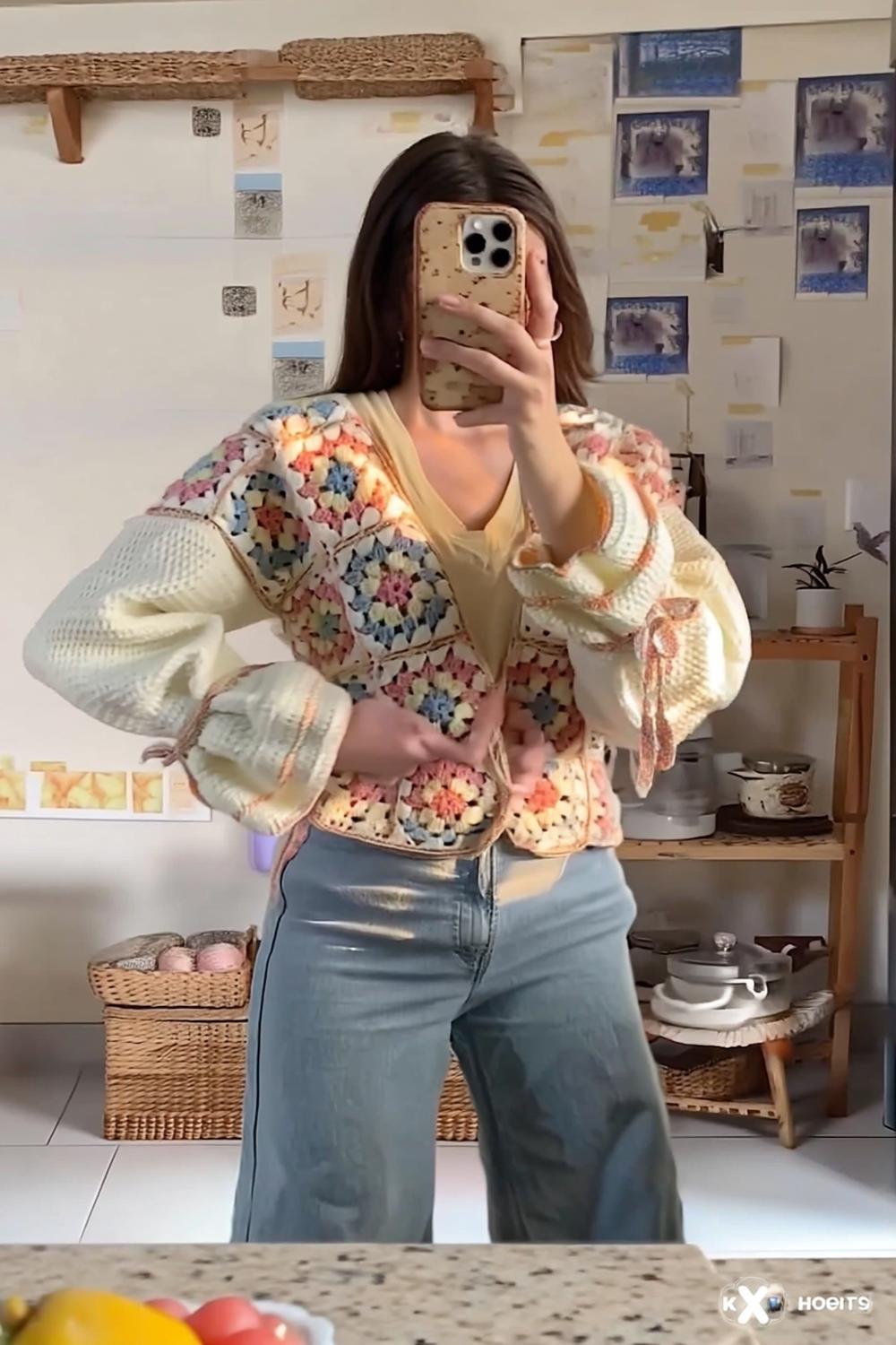Colorful Granny Square Bomber