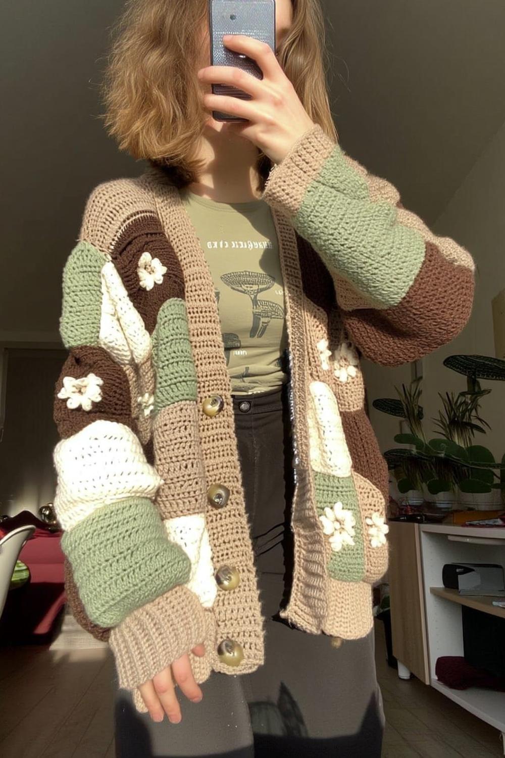 Mushroom Motif Nature Cardigan
