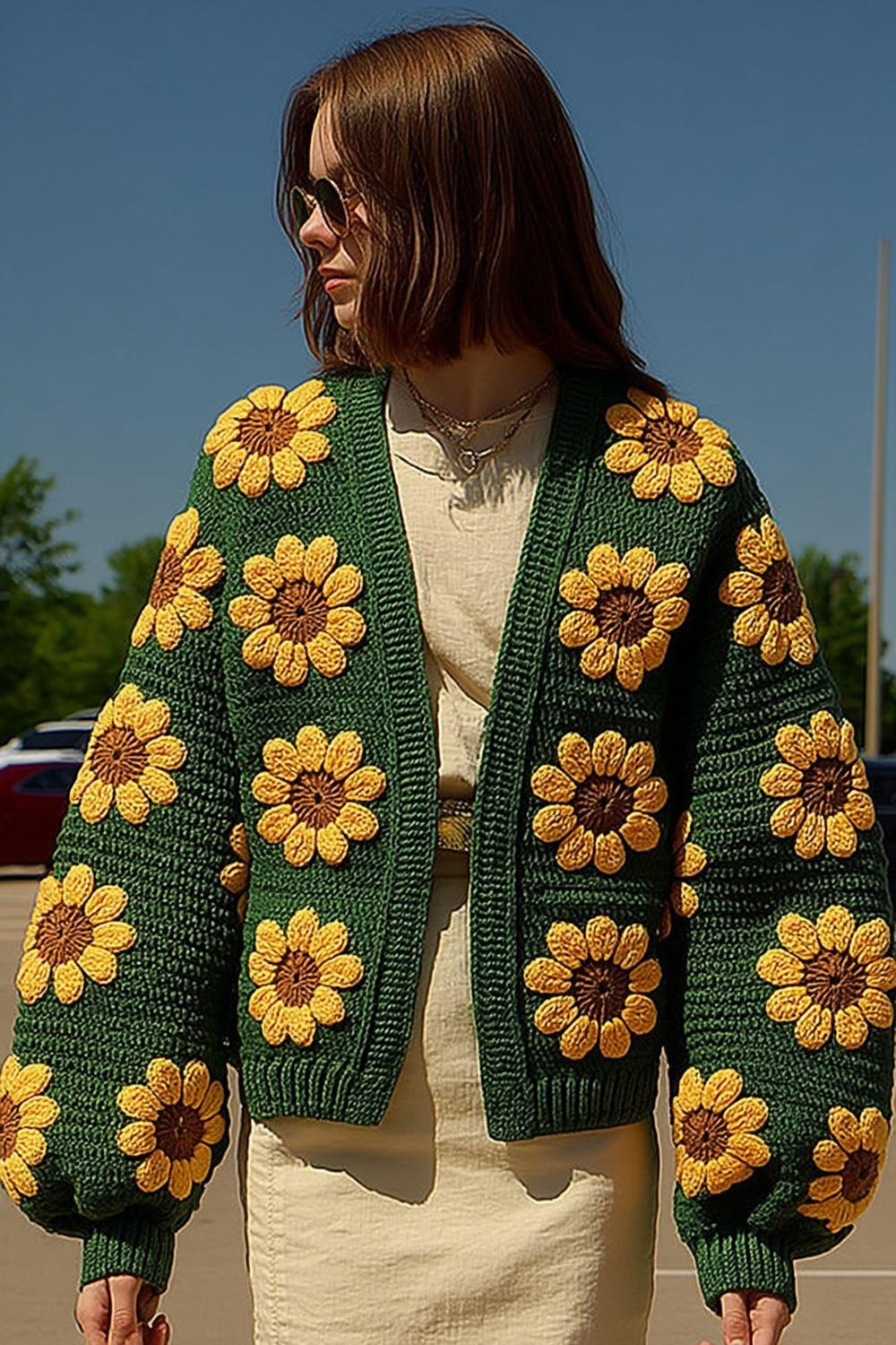 Vintage Sunflower Bomber Jacket
