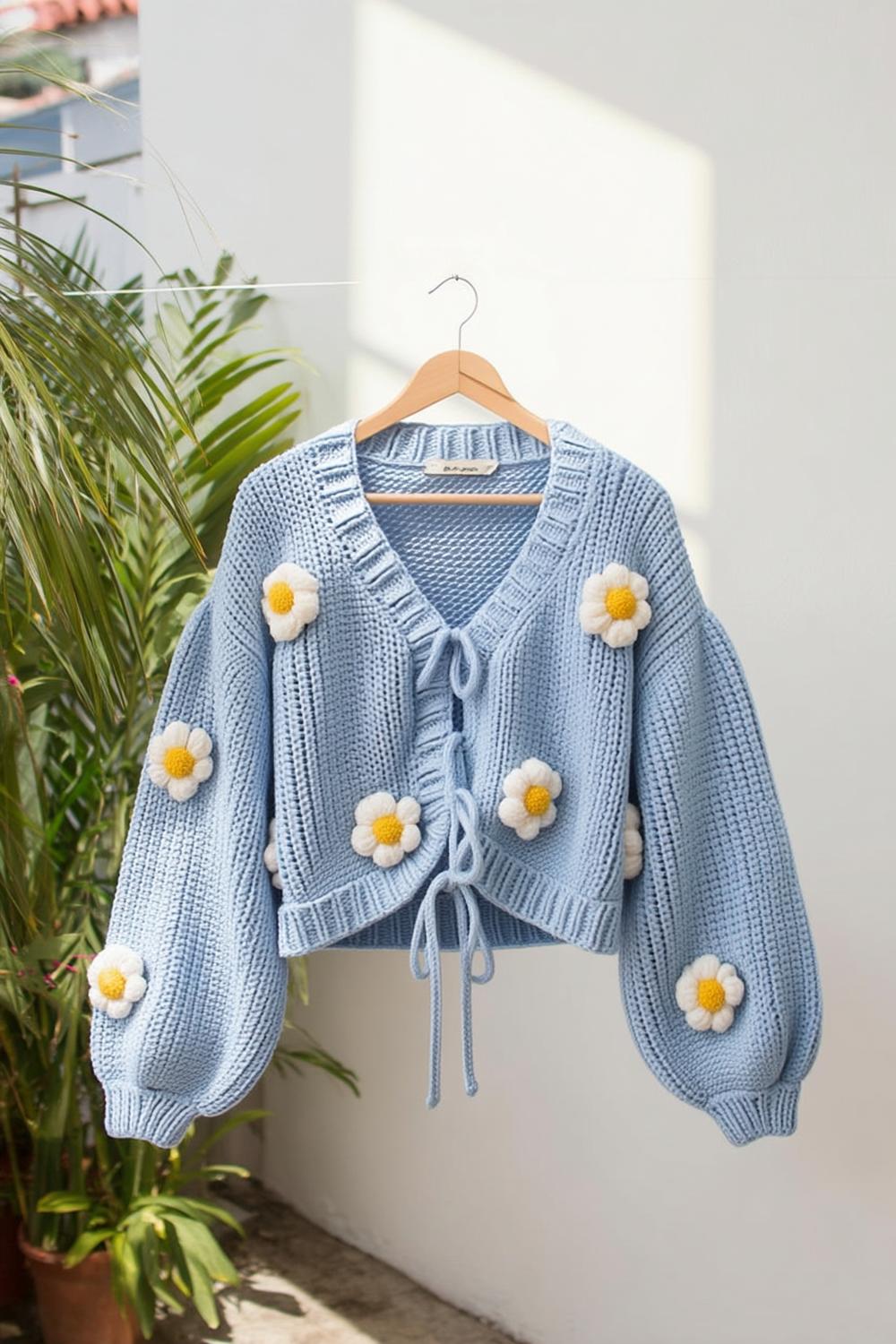 Daisy Embellished Blue Cardigan