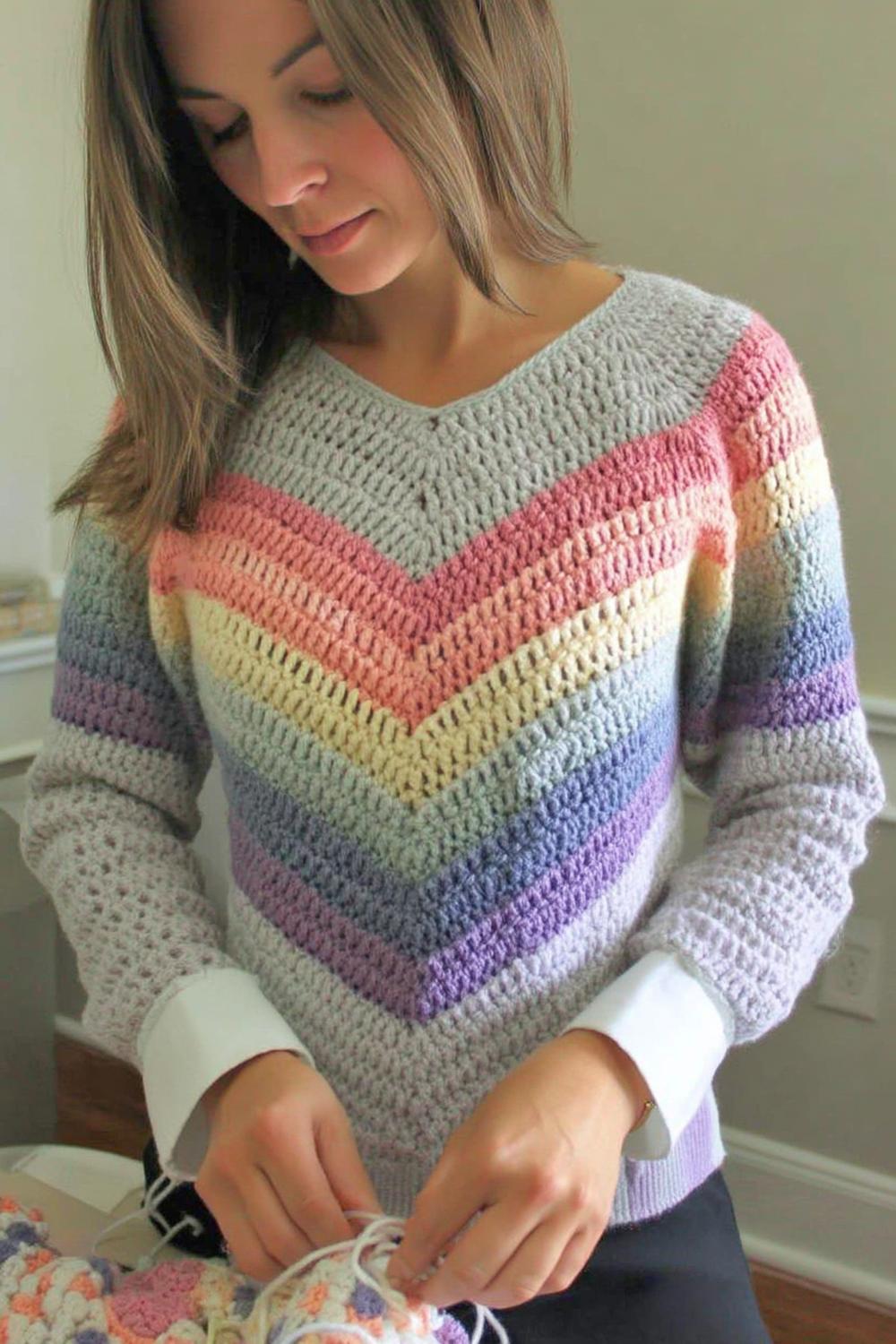 Rainbow Chevron V-Neck