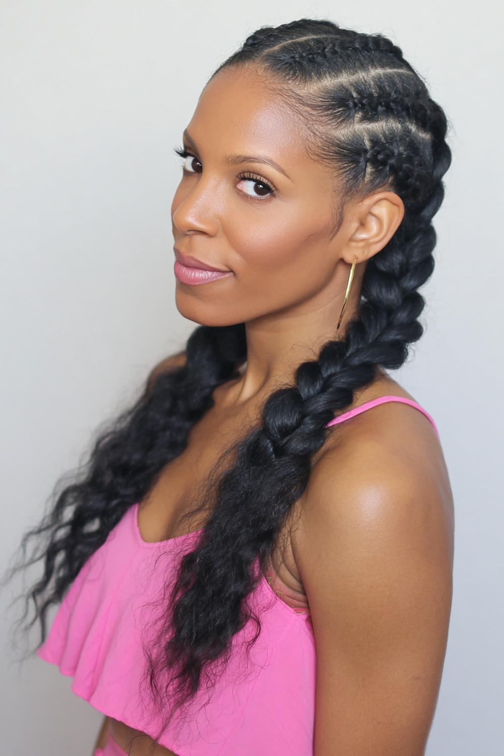 15. Cute braided hairstyles: Cornrow-inspired front braids with loose back hair