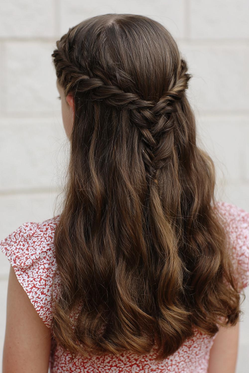 17. Cute braided hairstyles: Infinity braid detail on half-up twist