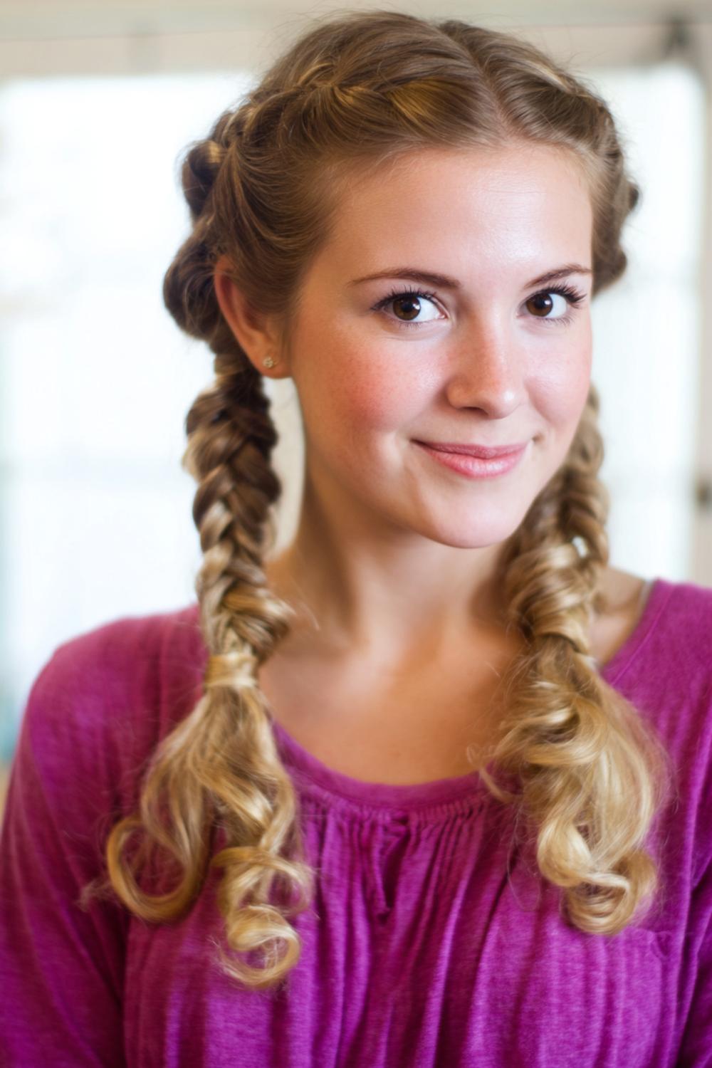 20. Cute braided hairstyles: Dutch braid pigtails with curled ends