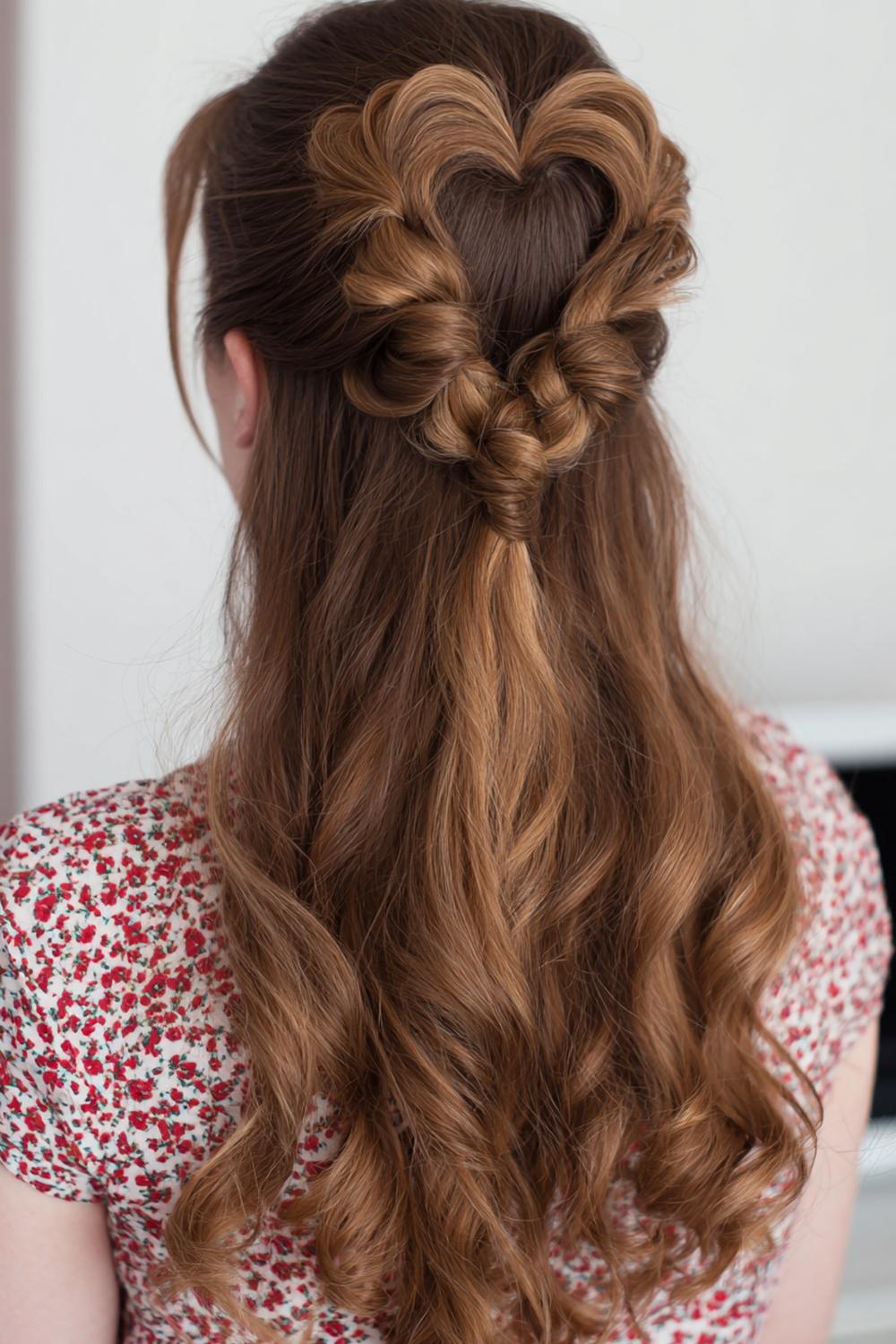28. Cute braided hairstyles: Heart-shaped braid design for half-up look