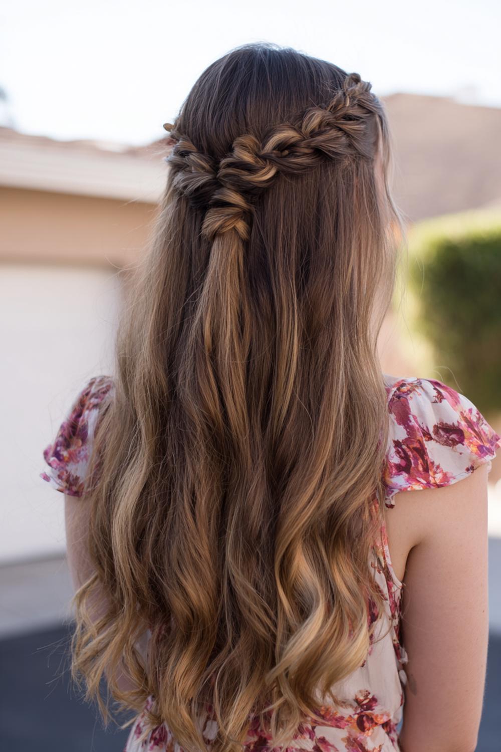 6. Cute braided hairstyles: Half-up braided waterfall with loose waves