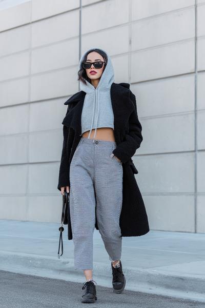11. Cute Outfits 2026 with Cropped Hoodie and Wool Coat