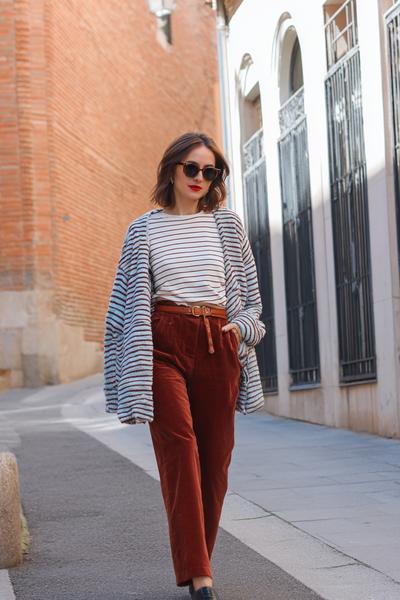 13. Cute Outfits 2026 with Striped Cardigan and Corduroy Pants