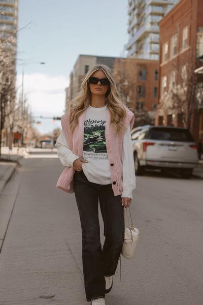 18. Cute Outfits 2026 with Graphic Tee and Knit Vest