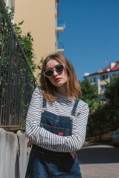 19. Cute Outfits 2026 with Striped Long-Sleeve and Denim Overalls