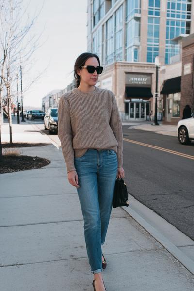 3. Brandy Sweater Outfit with Low-Rise Denim and Ballet Flats