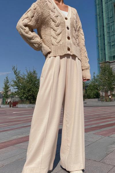 4. Trendy Cozy Fit Cardigan with Wide-Leg Trousers