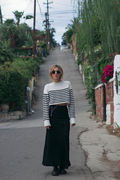 7. Brandy Melville Striped Sweater Outfit with Maxi Skirt