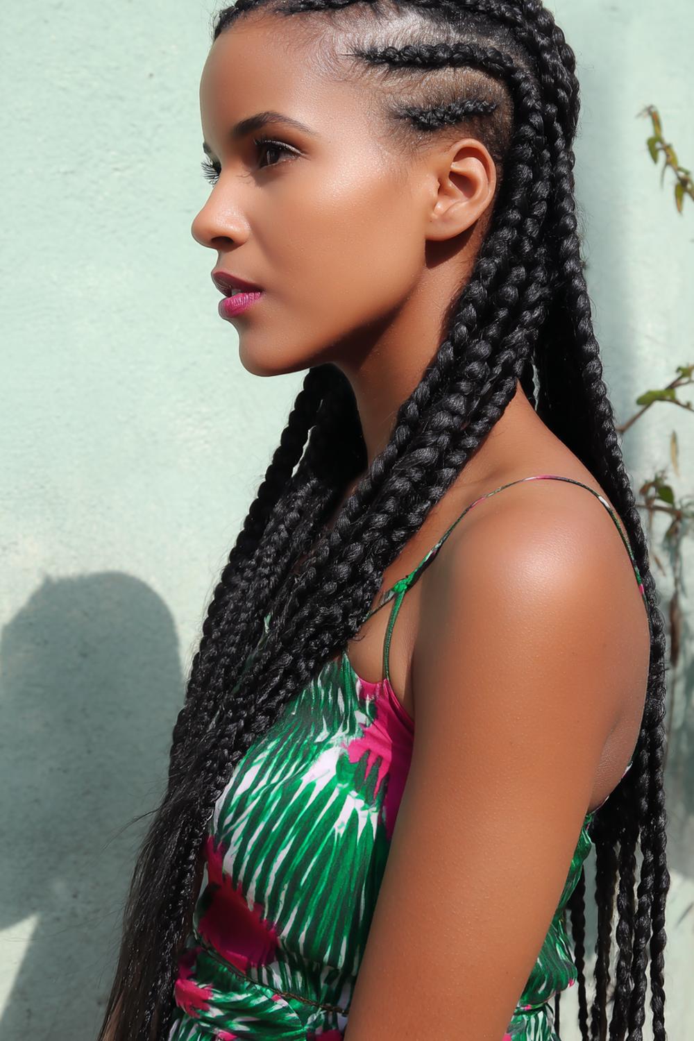 17. Knotless Braids Hairstyles with Side Cornrows into Loose Length