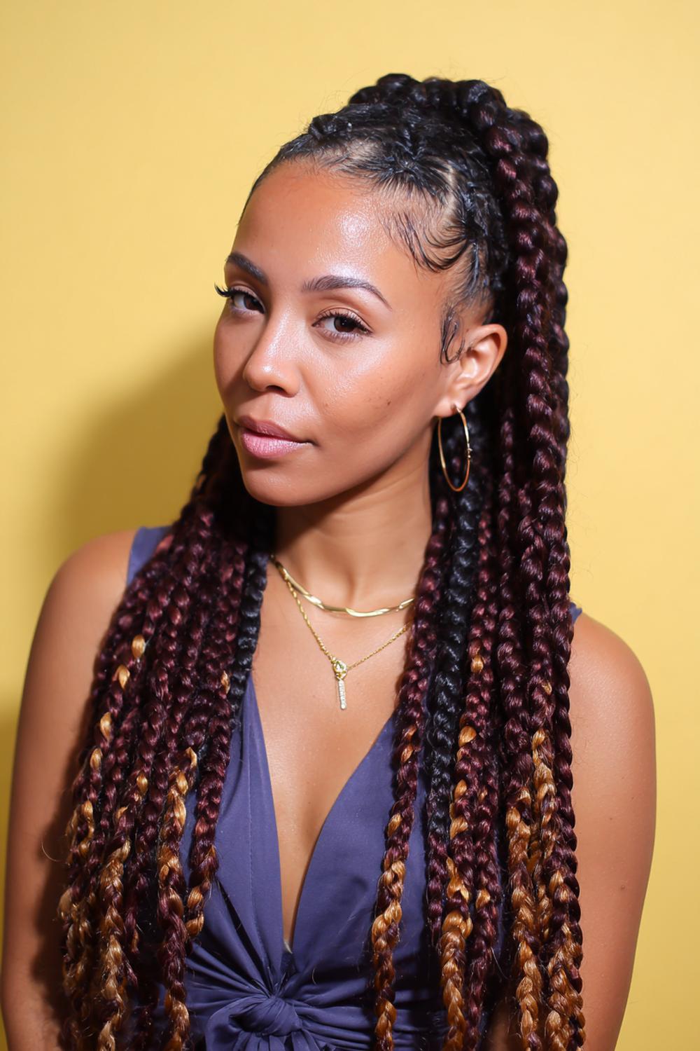20. Knotless Braids Hairstyles with Color-Block Face Frame Streaks