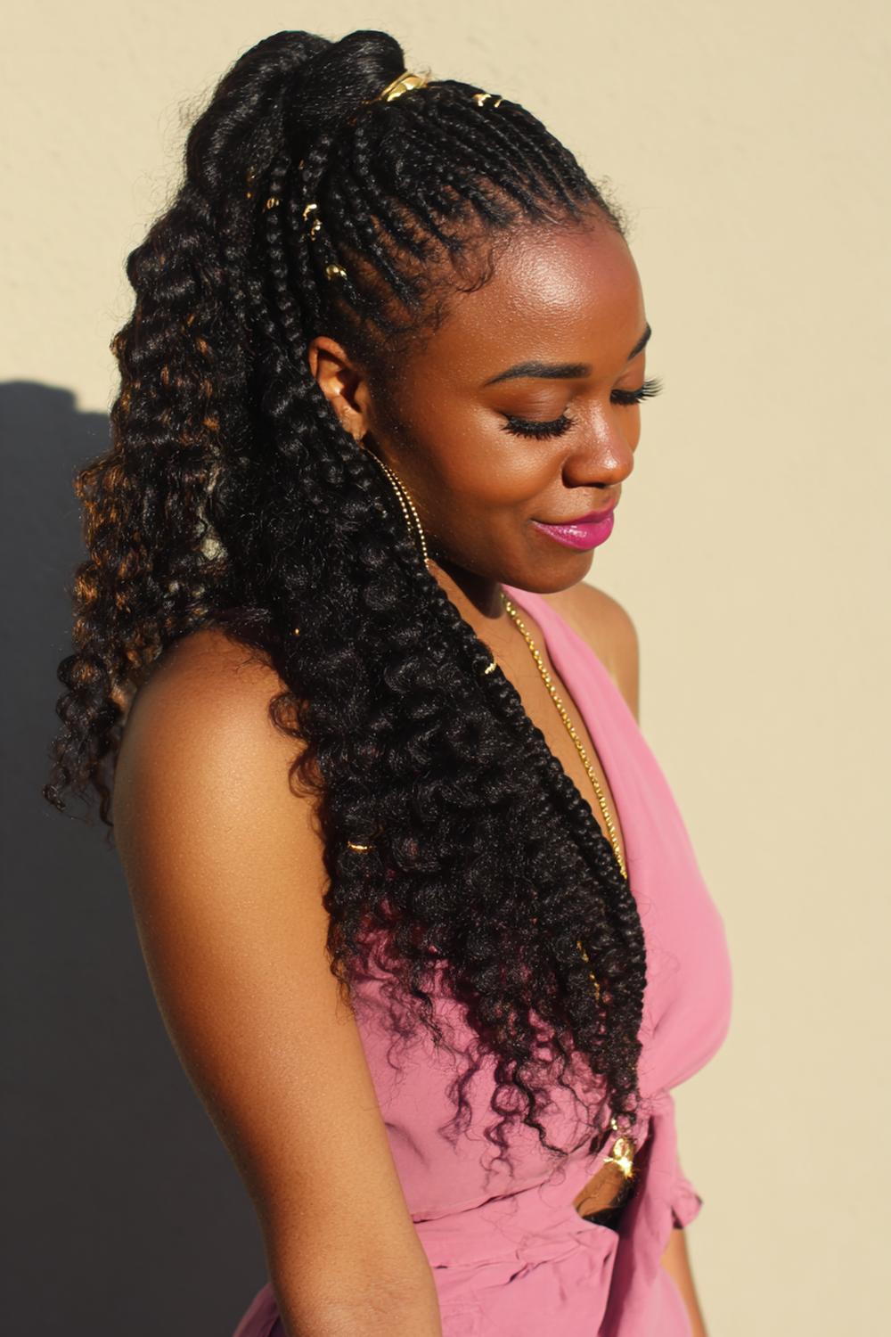 21. Knotless Braids Hairstyles with Braided Ponytail Hairstyles Bubble Sections