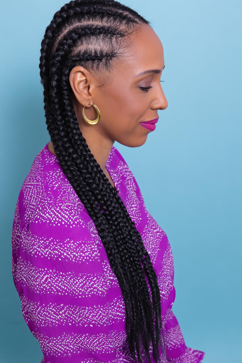 22. Knotless Braids Hairstyles with Feed In Braids Zigzag Hairline