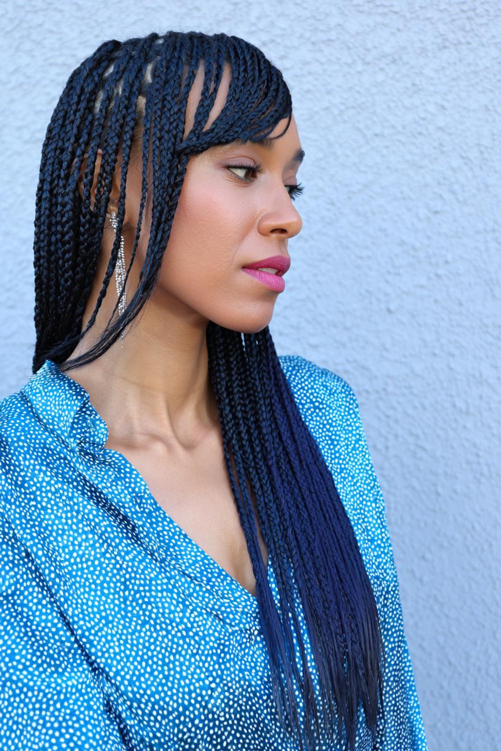 25. Knotless Braids Hairstyles with Side-Swept Bang Braid Illusion