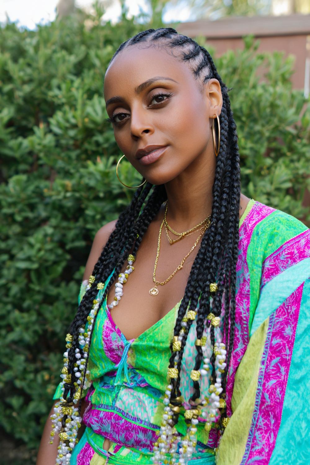 3. Knotless Braids Hairstyles with Boho Fulani Braids and Beads