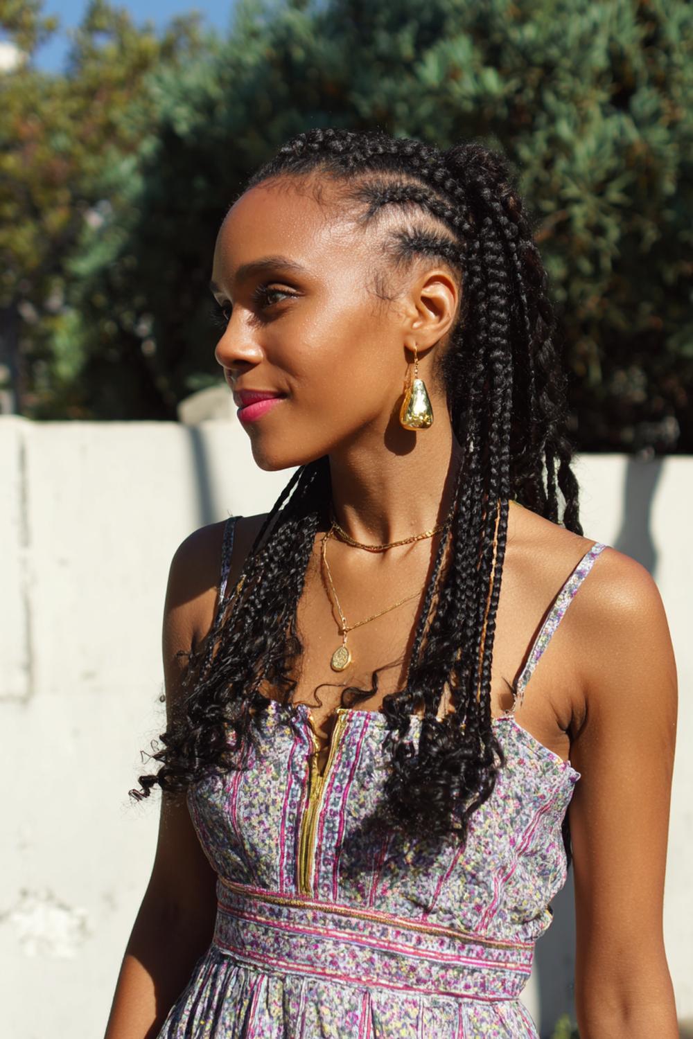 30. Knotless Braids Hairstyles with Romantic Boho Fulani Braids Tendrils