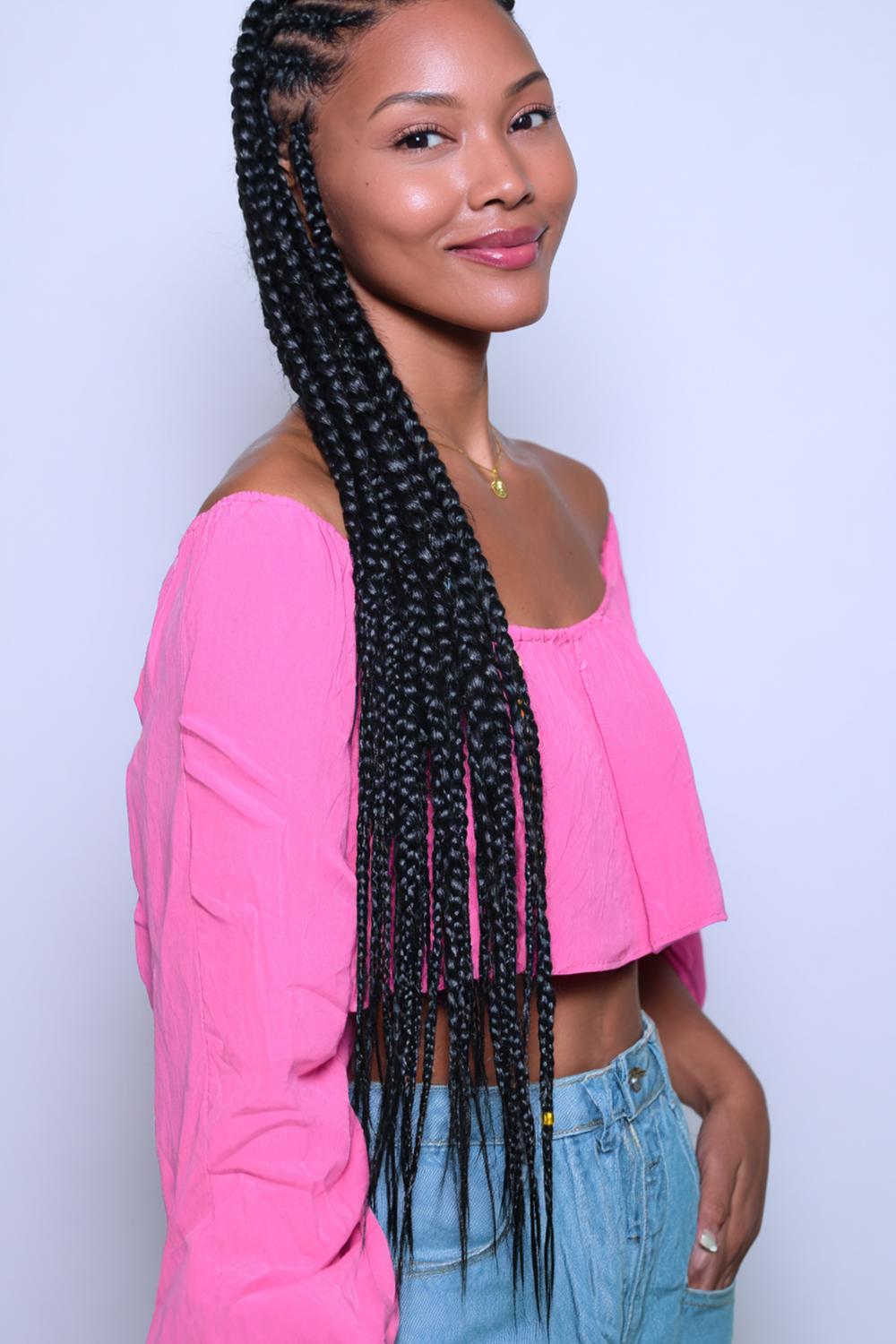 4. Knotless Braids Hairstyles with Feed In Braids Side Sweep