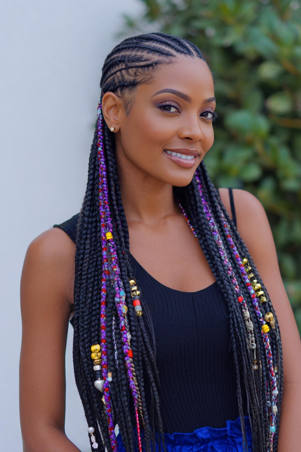 6. Knotless Braids Hairstyles with Fulani Braids Hairstyles Designs Center Line