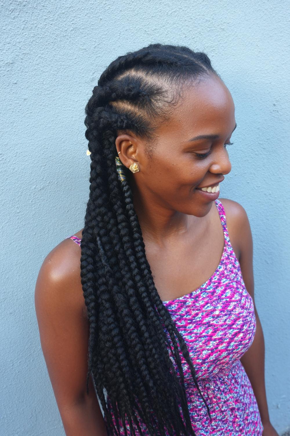 8. Knotless Braids Hairstyles with Triangle Part Hair Braid Designs